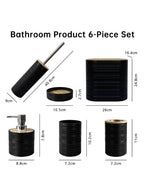 Modern 6-Piece Bathroom Accessories Set – Matte Black & Bamboo