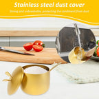 3 Pcs 304 Stainless Steel Sugar Container with Lid and Spoon, Gold Sugar Bowl Rotating Salt Jar Seasoning Can for Salt Spice Pepper