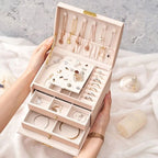 3-layer luxury Leather jewellery organizer with drawers