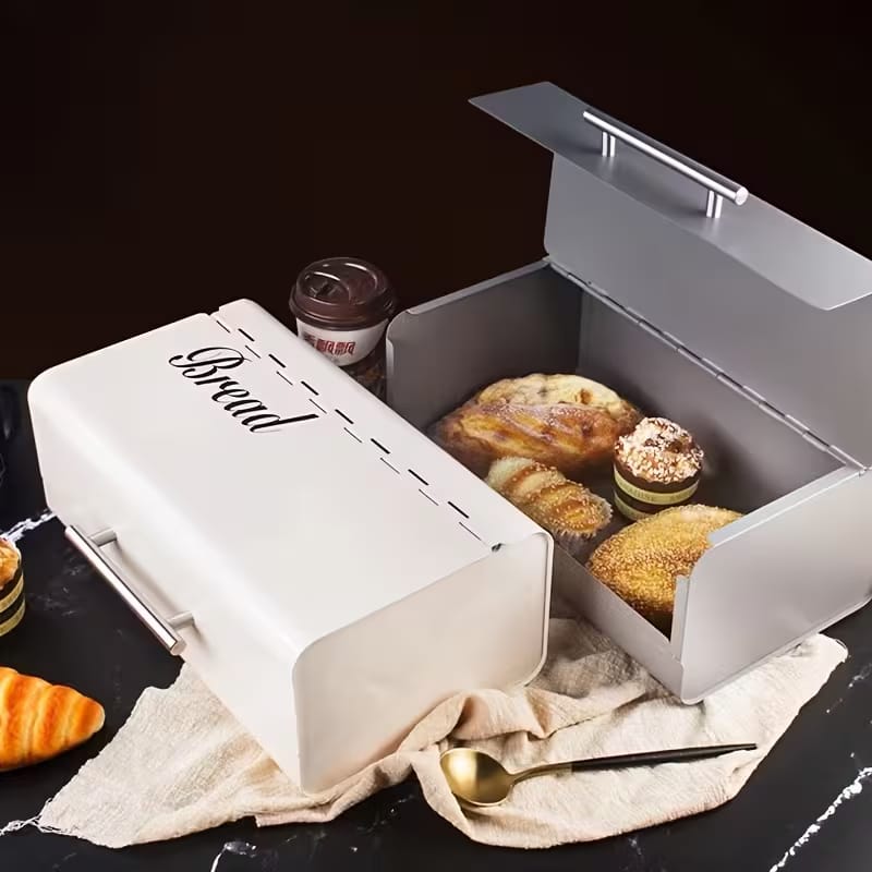 Vintage Metal Bread Box – Retro Kitchen Storage (White)