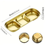 3-Compartment Stainless Steel Sauce & Condiment Tray (Golden) - My Store