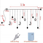 3.5m LED Moon & Star Curtain Fairy Lights