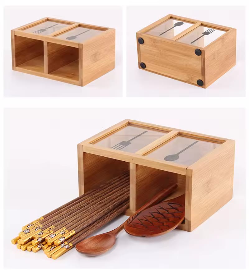 Bamboo Cutlery Holder Organizer