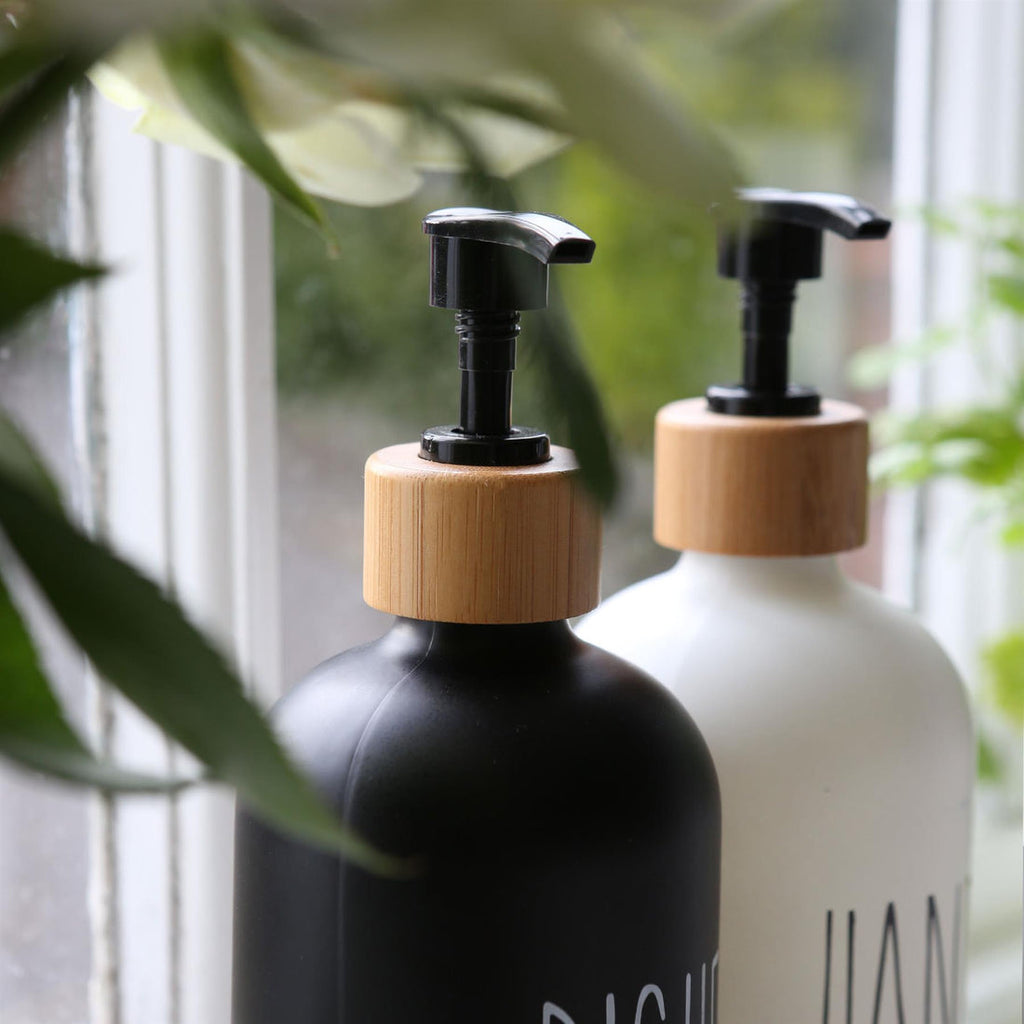 Premium: Luxe Glass Soap Dispenser Set with Bamboo Pumps & Organizing Tray (Set of 2) - My Store