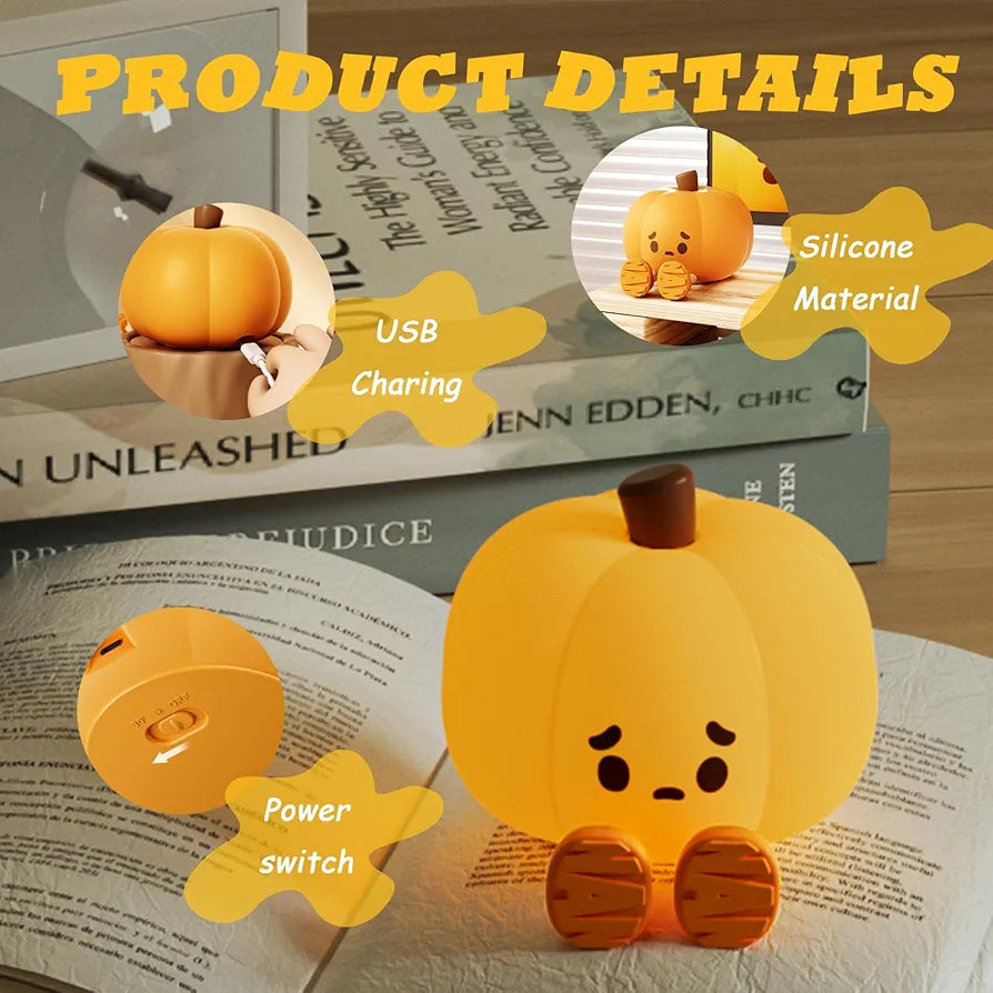 Sad Pumpkin Night Light, Cute Halloween Decor, Led Squishy Pumpkin Light