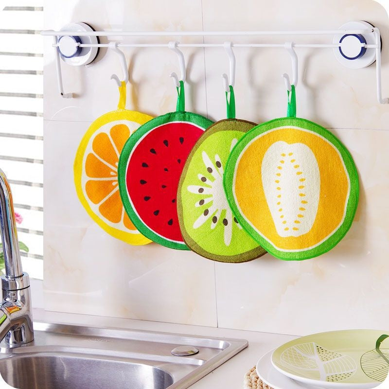 4 pcs Lovely Fruit Print Hanging Kitchen Towel Microfiber
