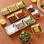 1/2/3 Grids Stainless Steel Seasoning Dish Korean Metal Barbecue Sauce Dipping Dish Plate BBQ Restaurant Kitchen Tableware