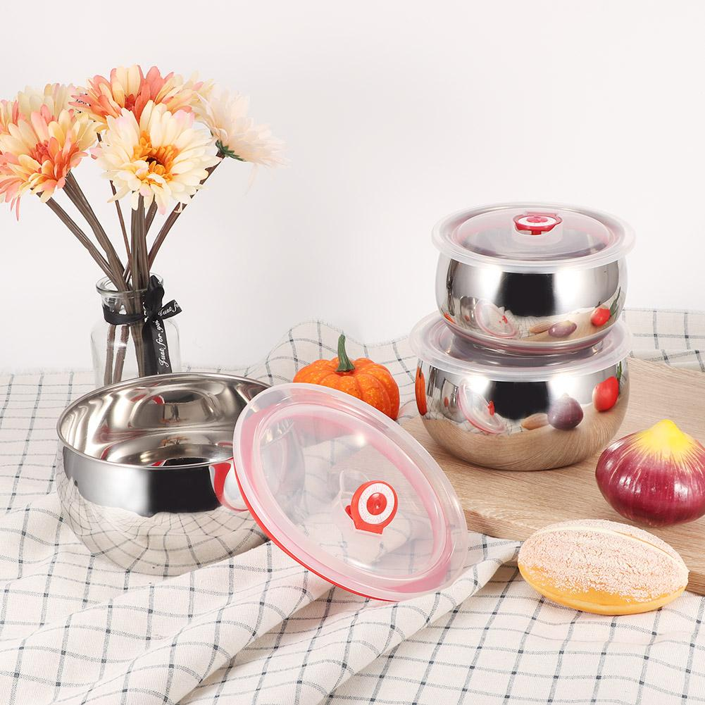 3 Sizes Stainless Steel Food Container with Airtight Plastic Lid