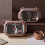 Stainless Steel Children Bento Lunch Box, Bear Cartoon Lunch Box Container Double Sided Lock Design