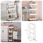 4 Layer Gap Kitchen Storage Trolley Rack Slim Slide Tower Movable Assemble Plastic Bathroom Shelf Wheels