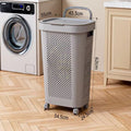 White & Grey Slim Laundry Hamper 60L Capacity Clothes Basket with Lid for Wardrobe Storage