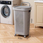 White & Grey Slim Laundry Hamper 60L Capacity Clothes Basket with Lid for Wardrobe Storage