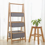 2/3-Tier Natural Bamboo Storage Rack with Fabric Baskets – Foldable & Multi-Purpose
