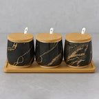 Premium Grey Aurora Marble Ceramic Condiment Jar Set – 3 Pieces (350ml Each)