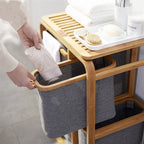 Multi-Tier Bamboo Laundry Sorter with Shelf