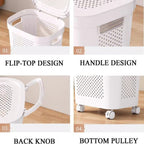 White & Grey Slim Laundry Hamper 60L Capacity Clothes Basket with Lid for Wardrobe Storage
