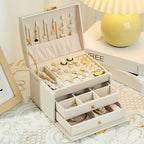 3-layer luxury Leather jewellery organizer with drawers