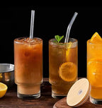 Ribbed Drinking Glasses with Bamboo Lids and Straws  400ML - My Store
