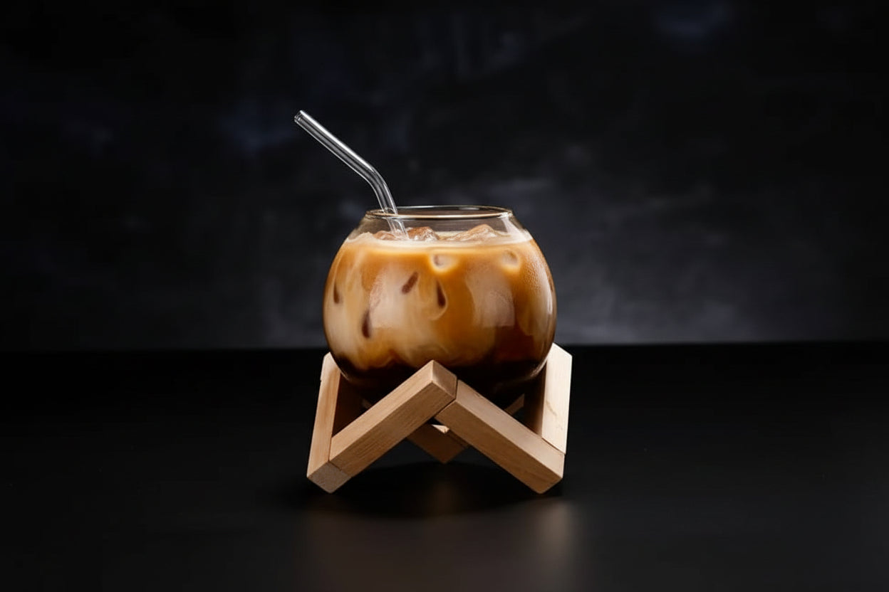 Creative Glass Moon Cup (Orb Shape) with Wooden Stand – 500ml - My Store