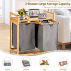 Bamboo Laundry Hamper With Dual Compartments