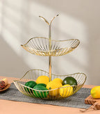 Gold Metal Multi-Layer Swing Fruit Basket Stand (2-Tier) – Elegant Kitchen Organizer