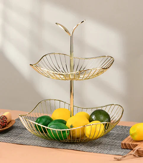 Gold Metal Multi-Layer Swing Fruit Basket Stand (2-Tier) – Elegant Kitchen Organizer