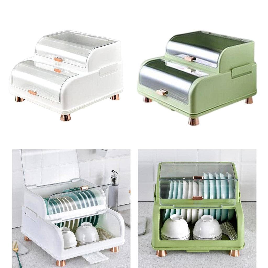 Multifunctional 2-Tier Dish Drying Rack with Dustproof Cover - My Store