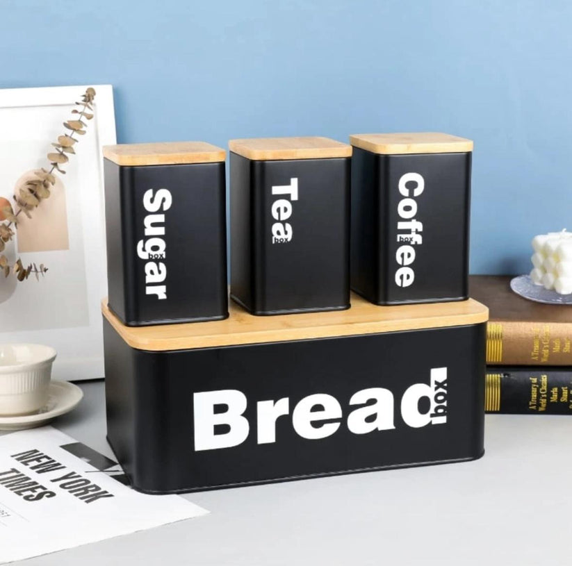 4-Piece Vintage Kitchen Storage Set with Bread Box & Canisters