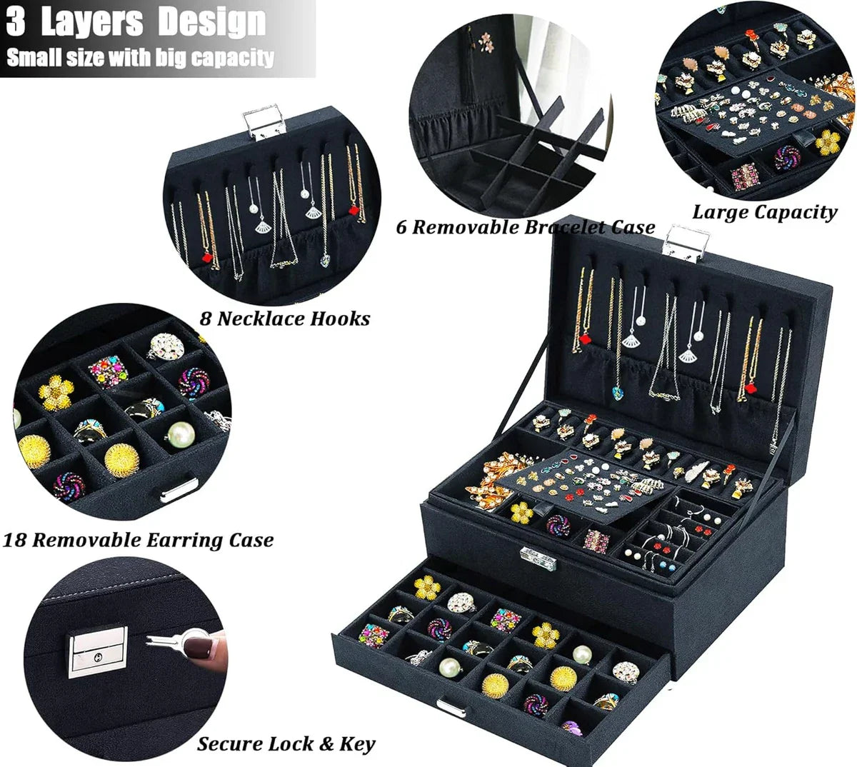 Premium Velvet Jewelry Organizer Box – 3 Layer with Lock - My Store