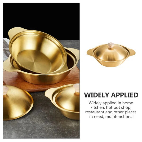 Golden Serving Bowl & Cooking Pot – With Lid & Side Handles - My Store