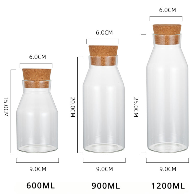 Premium Borosilicate Glass Jar Bottle with Wooden Cork