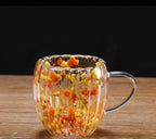 🌸 Double Wall Glass Mug with Dried Flowers (450ml)
