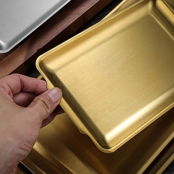 Golden Rectangle Serving Tray – Premium Stainless Steel