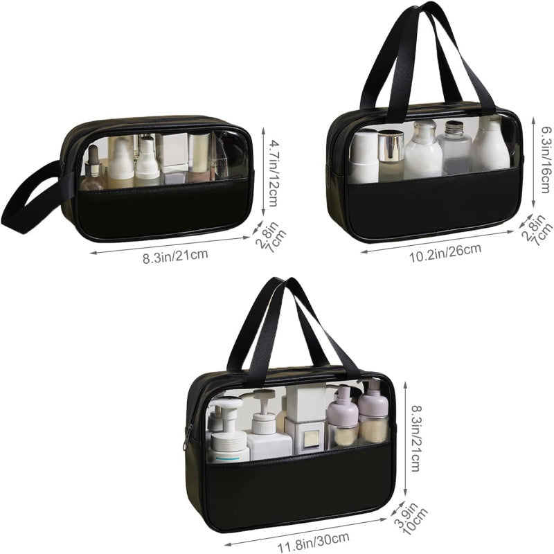 Transparent Cosmetic Travel Organizer Bag Set (3-Piece)