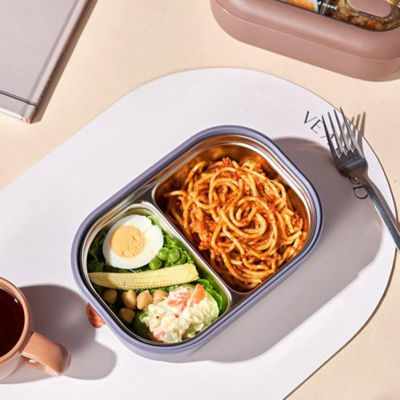 Stainless Steel Children Bento Lunch Box, Bear Cartoon Lunch Box Container Double Sided Lock Design