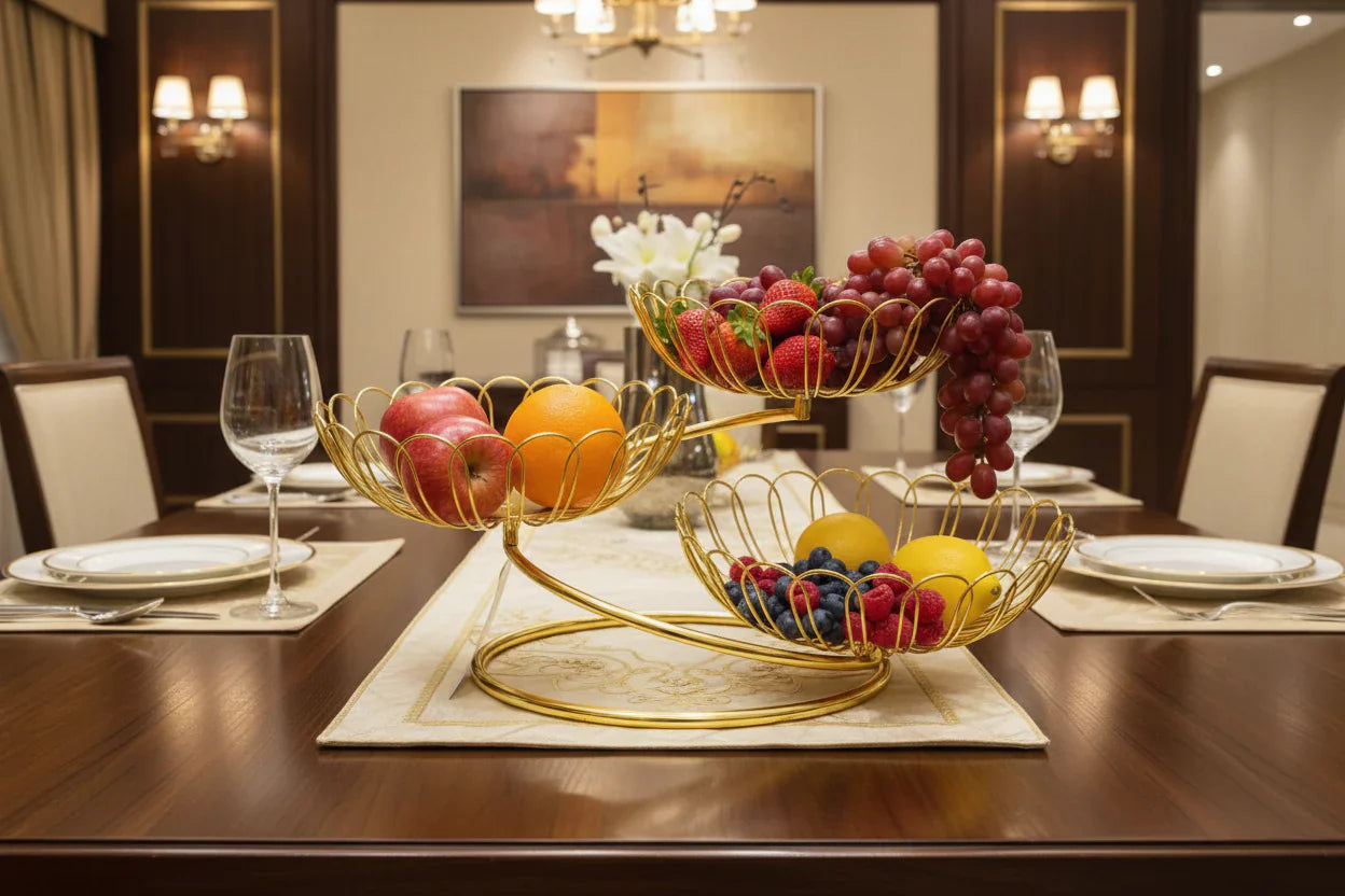 3-Tier Gold Lotus Wire Fruit Basket & Multi-Purpose Serving Stand