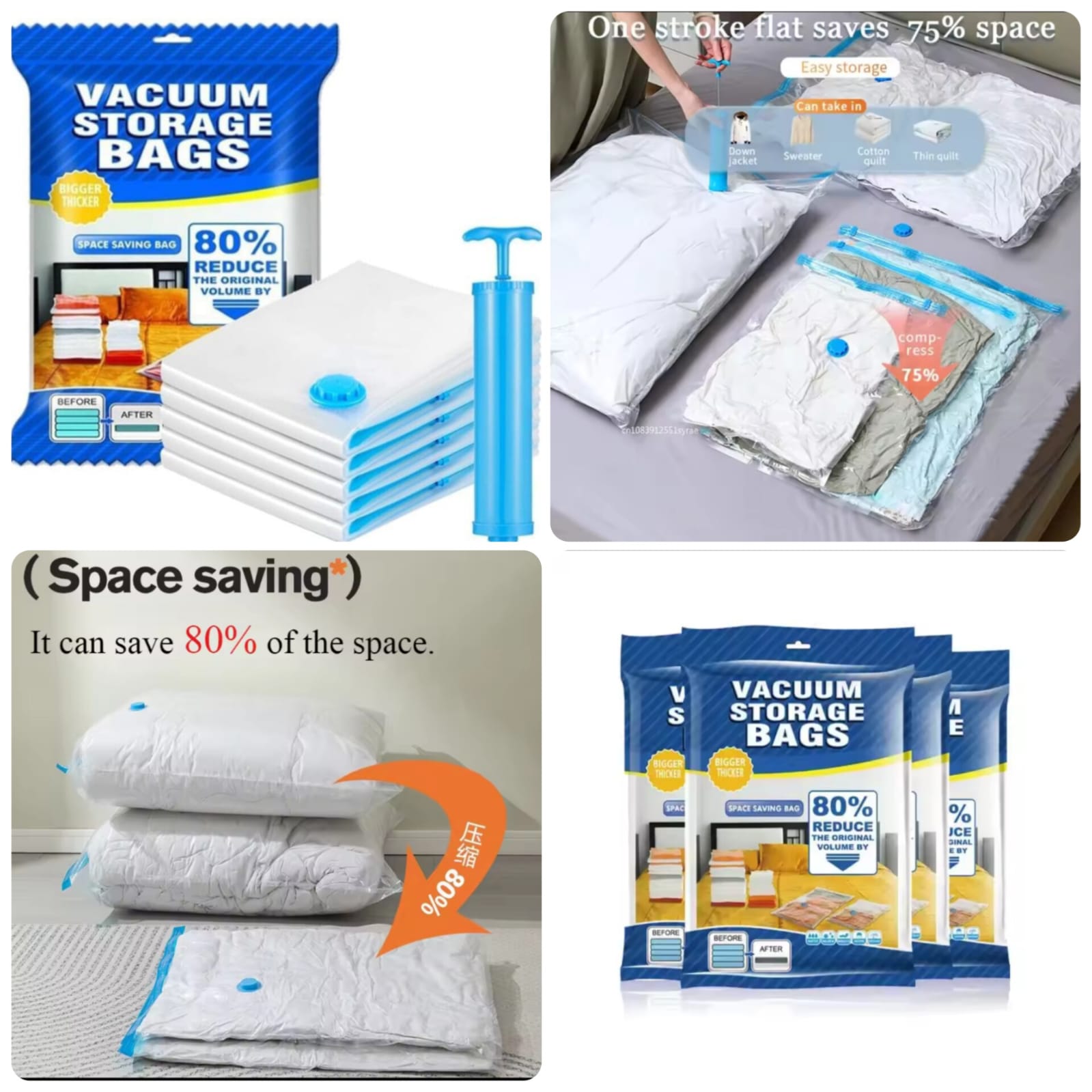 5-Pack Premium Vacuum Storage Bags with Electric Pump