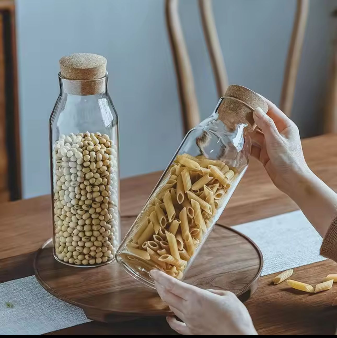 Premium Borosilicate Glass Jar Bottle with Wooden Cork