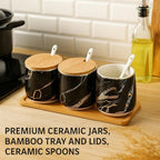 Premium Grey Aurora Marble Ceramic Condiment Jar Set – 3 Pieces (350ml Each)