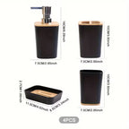 Modern 4-Piece Bathroom Accessory Set – Bamboo & White/Black