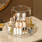 Umbrella Makeup Organizer – Transparent 360° Rotating Cosmetic Storage Box