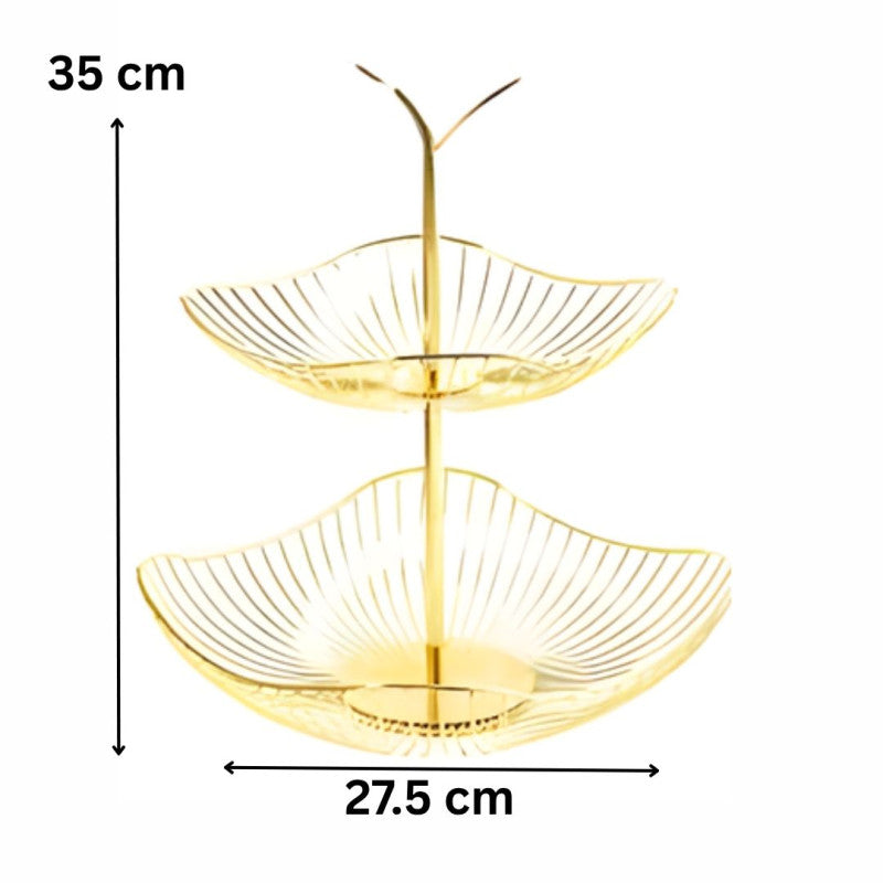 Gold Metal Multi-Layer Swing Fruit Basket Stand (2-Tier) – Elegant Kitchen Organizer