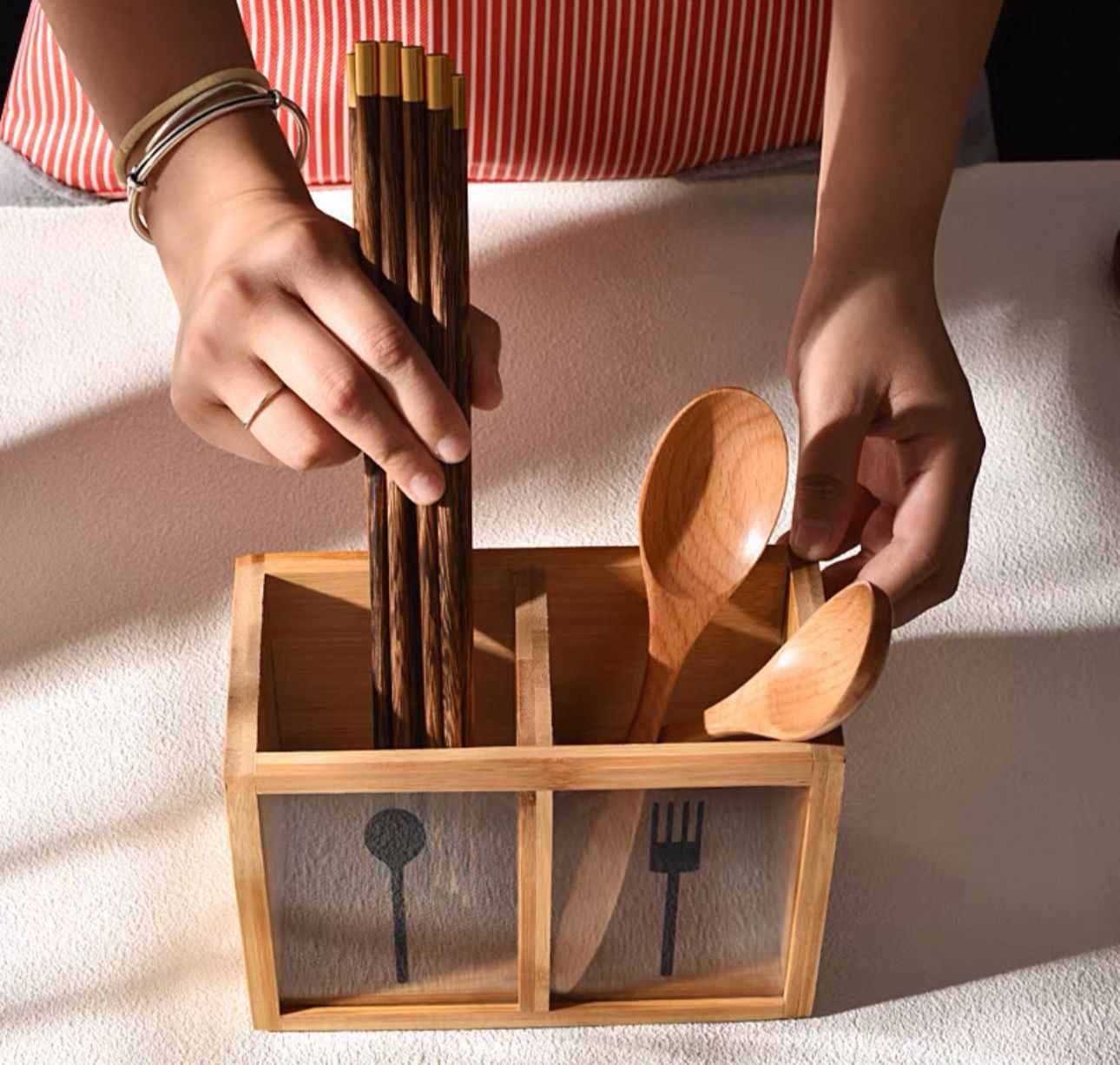 Bamboo Cutlery Holder Organizer
