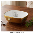 Super Dine Bowl – Premium Gold Ceramic Serving Bowl with Monstera Leaf Design (8 Inch)