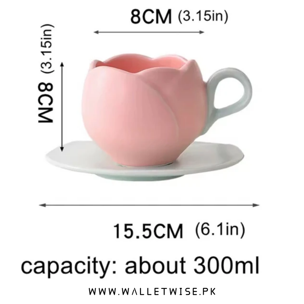 Tulip Ceramic Coffee Cup & Leaf Saucer Set (200–250ml)