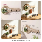 Wooden Wall Key Holder with 4 Hooks – Decorative Key-Shaped Organizer