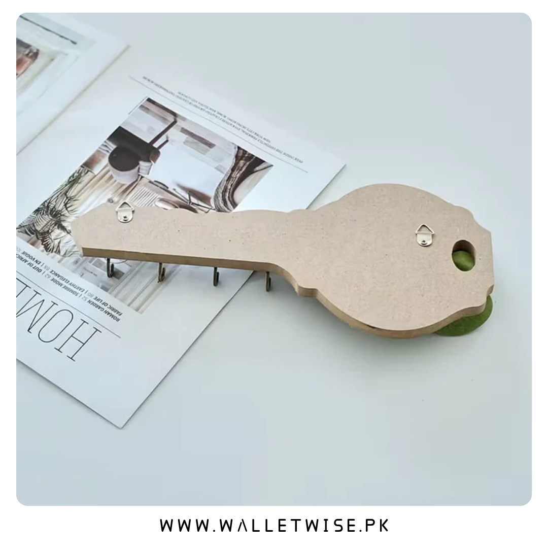 Wooden Wall Key Holder with 4 Hooks – Decorative Key-Shaped Organizer