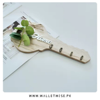 Wooden Wall Key Holder with 4 Hooks – Decorative Key-Shaped Organizer