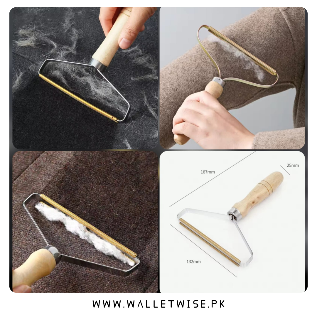 Wooden Wool Comb Lint Remover for Clothes, Manual Fabric Shaver & De-Pilling Brush with Metal Teeth, Fuzz, Pilling & Fabric Ball Remover for Sweaters, Wool, Knits, Coats & Blankets